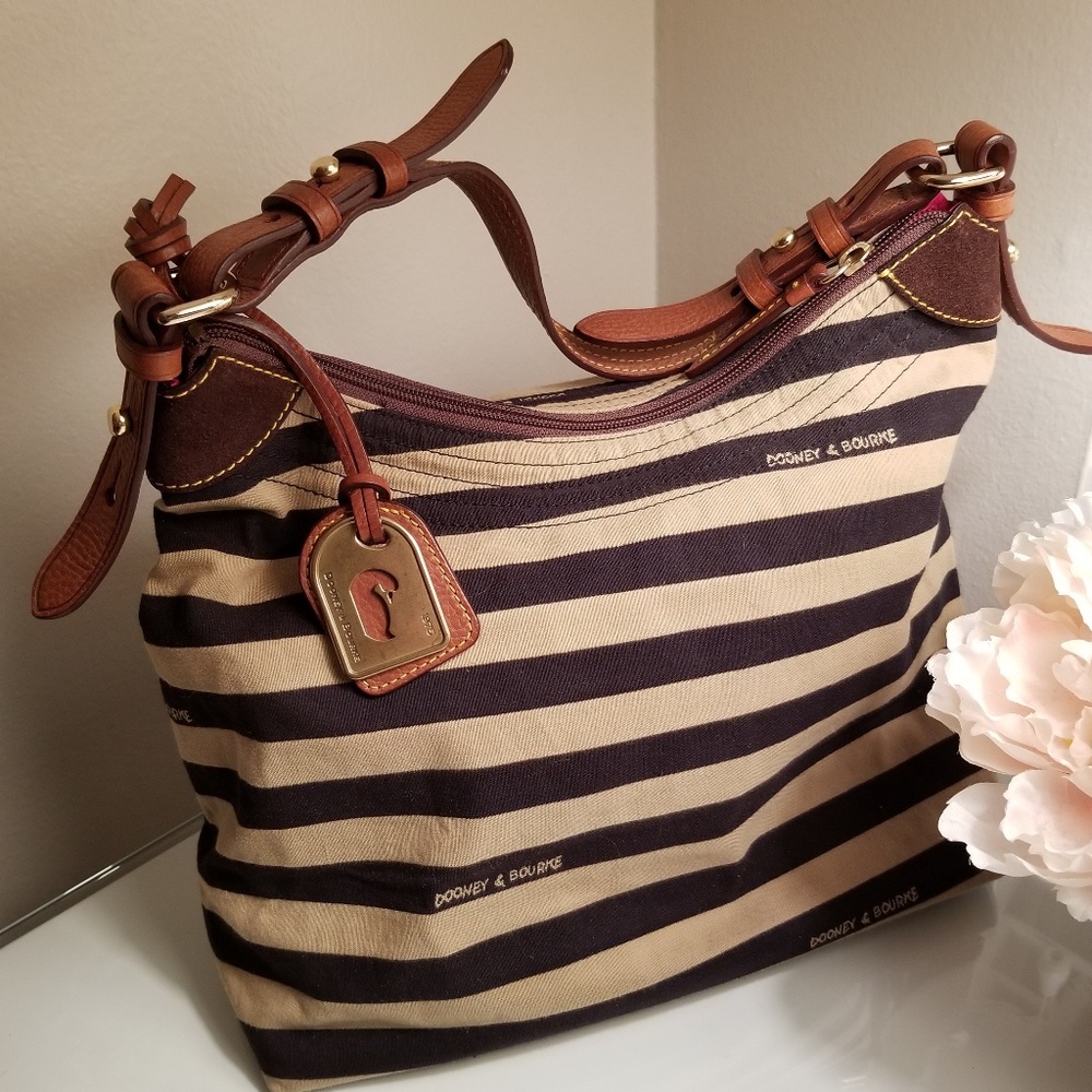 Dooney and Burke striped bucket hobo bag